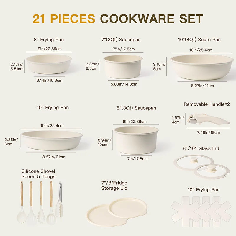Astercook 21 Non Stick Ceramic Cookware Set Sensor Handles