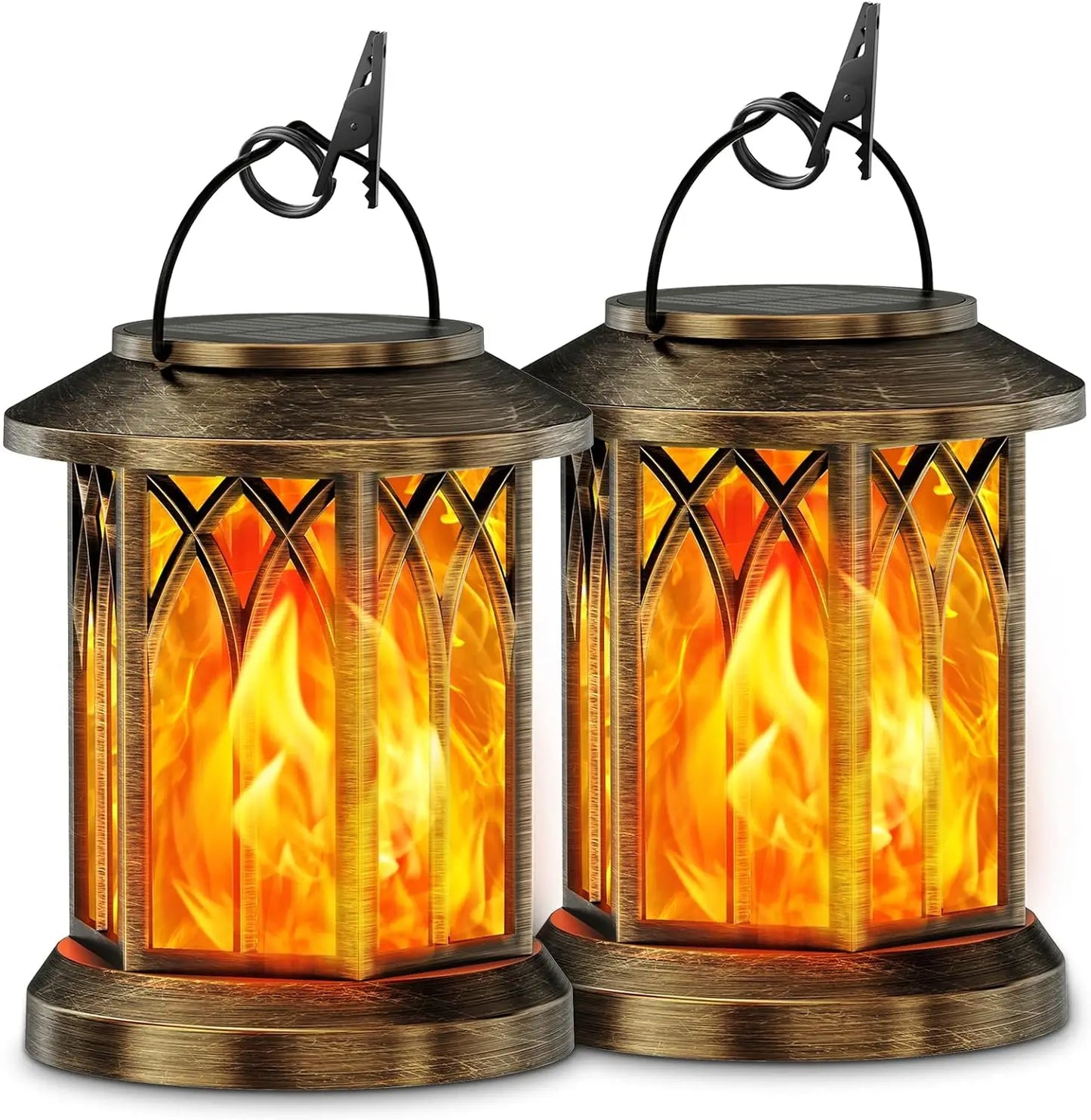 2 Pack Upgraded Flickering Flame Solar Lanterns Lights Outdoor - Cheerful Home Finds