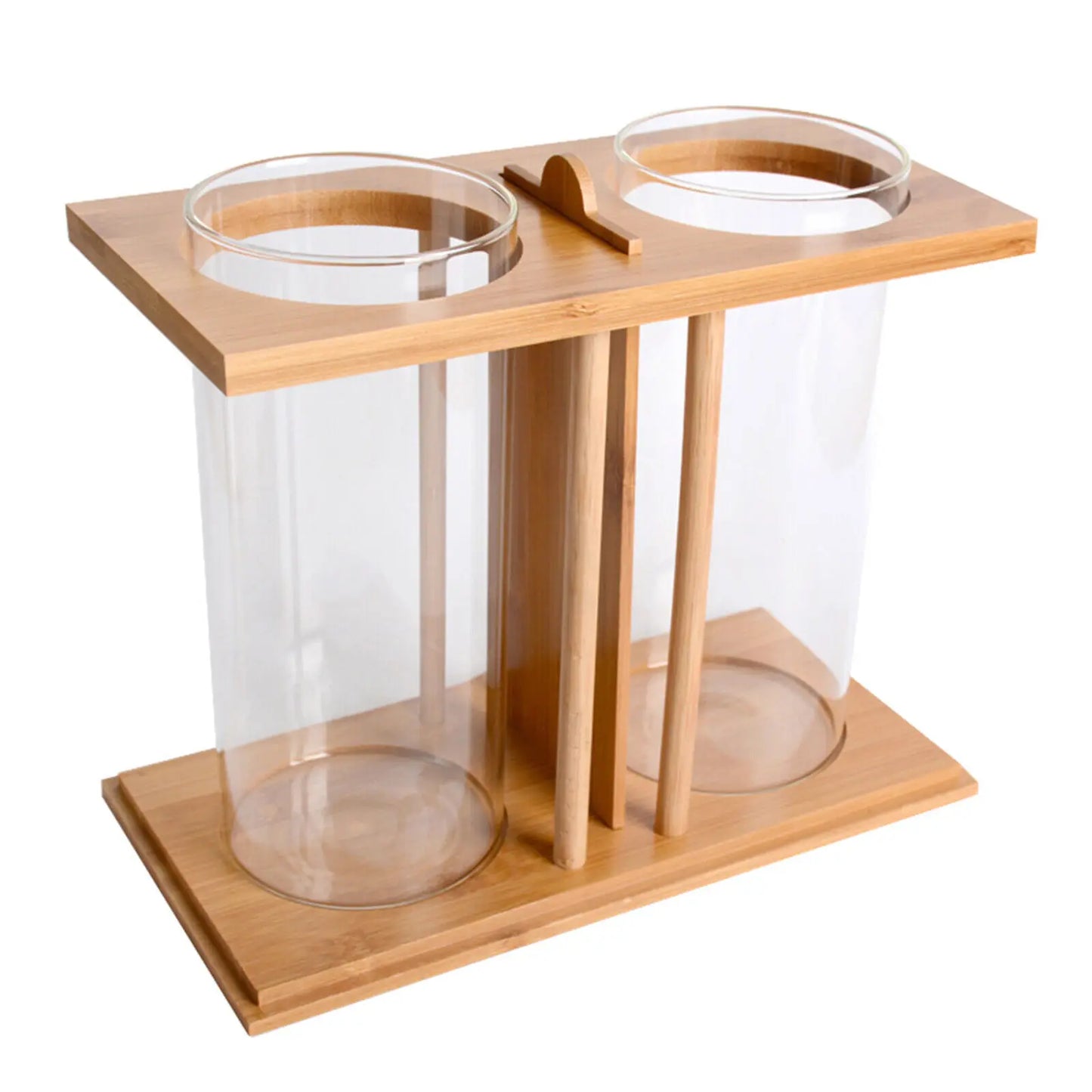Glass Betta Fish Tank Bamboo Base Mini Aquarium For Desktop - Cheerful Home Finds