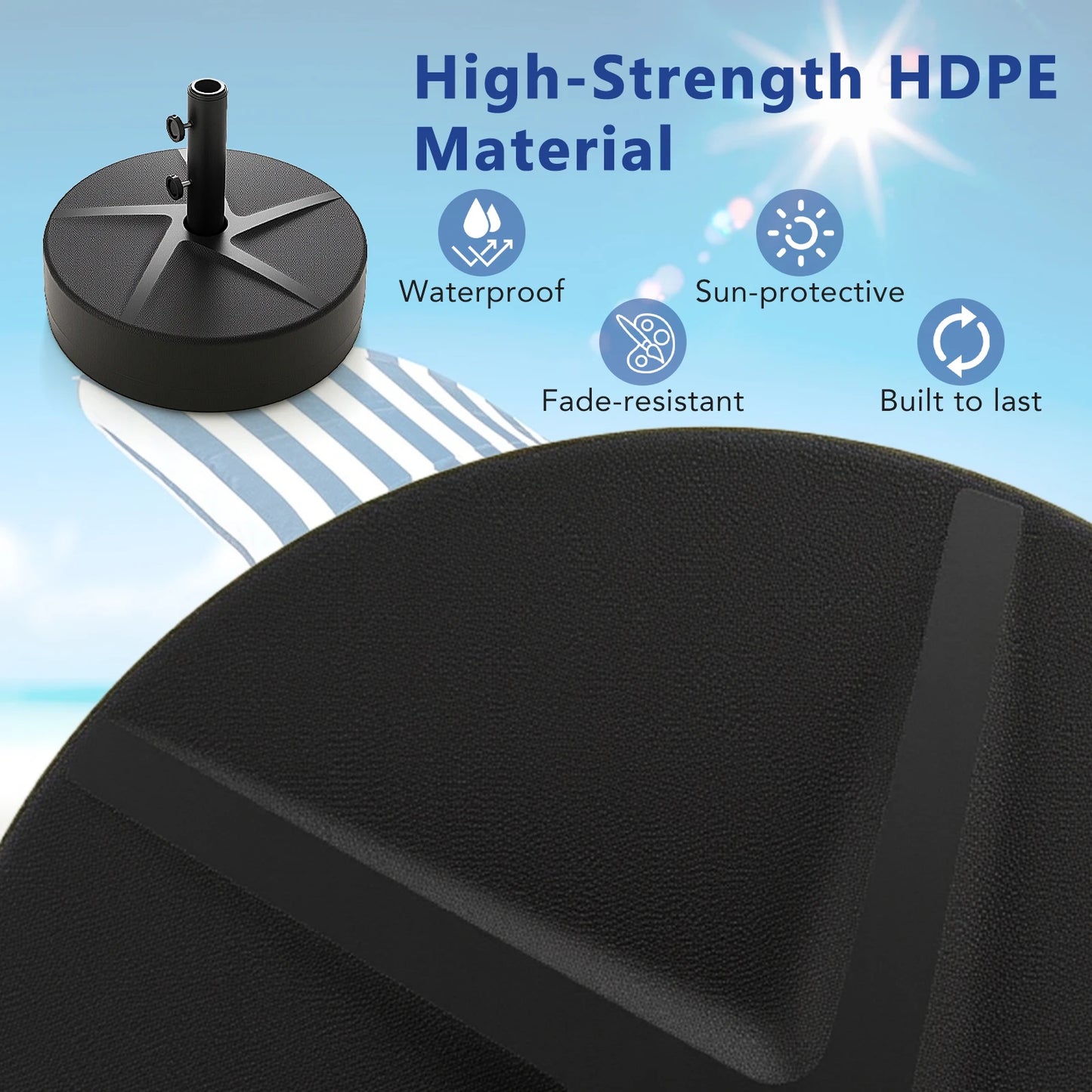 Patio Round Umbrella Base with Two Adjustable Knobs and Three Adapters for Outdoor Poolside Use