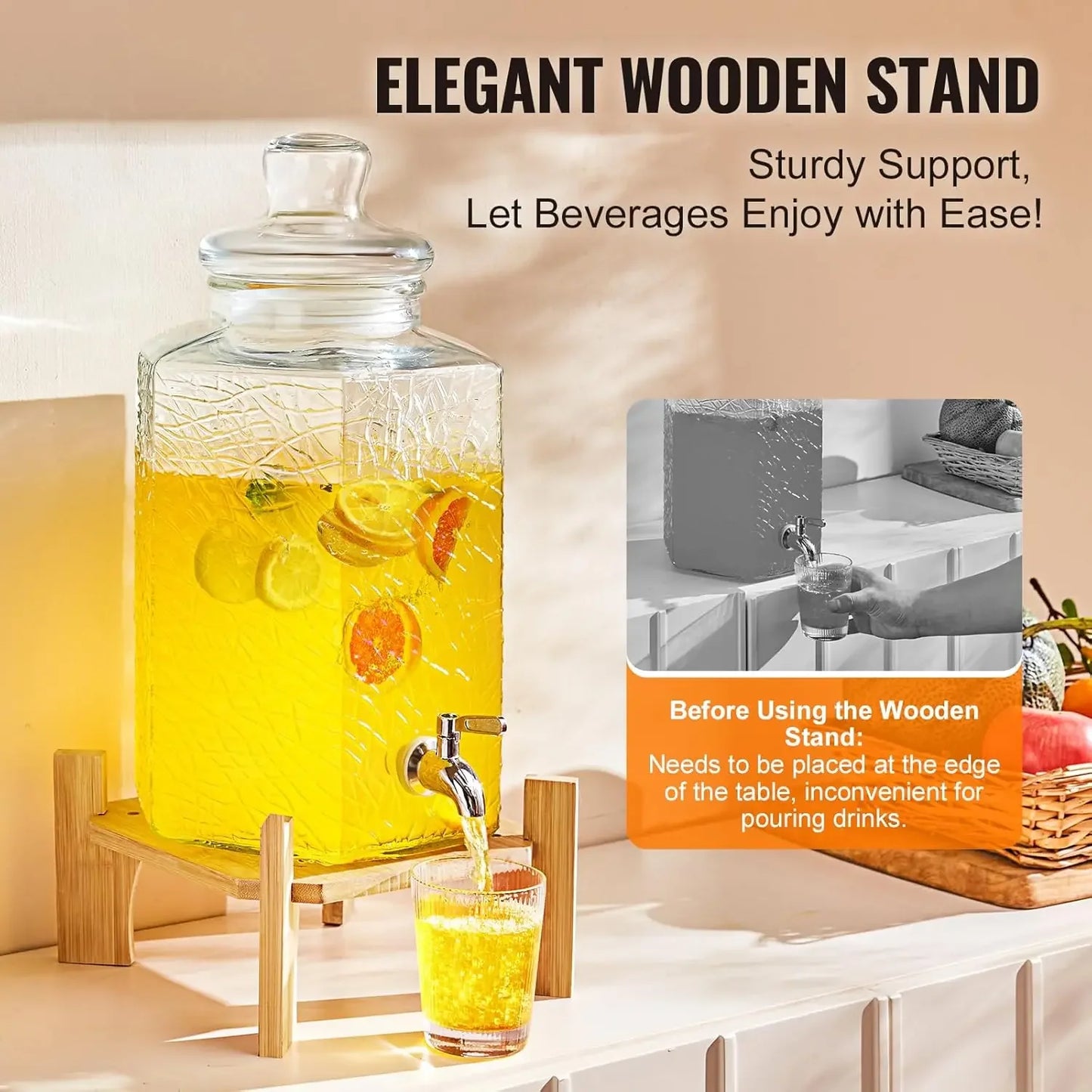 Beverage Dispenser 2.5 Gallon Glass Juice Dispenser with Stand - Cheerful Home Finds