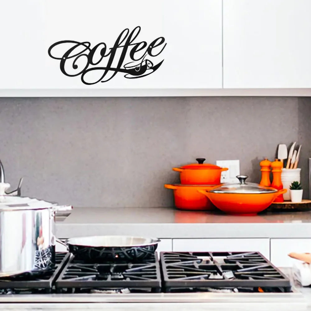 Coffee Bar Sign Metal Hanging Wall Art Plaque Black Letter Silhouette - Cheerful Home Finds