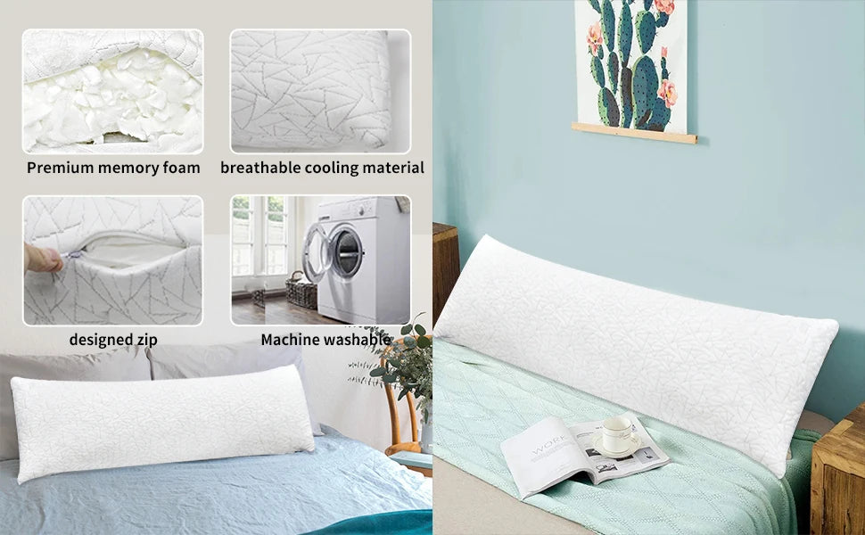 Memory Foam Body Pillow - Fluffy Long Bed Pillow 20x54 Inch - Cheerful Home Finds
