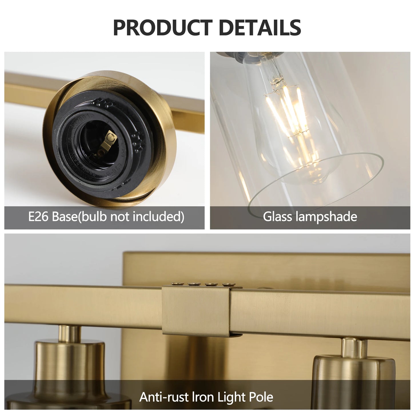 6 Light Bathroom Vanity Light Industrial Metal Fixture with Clear Glass Shades Wall Mount Mirror Lighting for Bathroom No Bulb