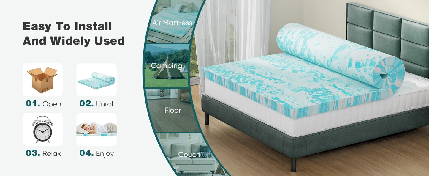 JHK 2-3 Inch Gel Memory Foam Mattress Topper Full Size - Cheerful Home Finds