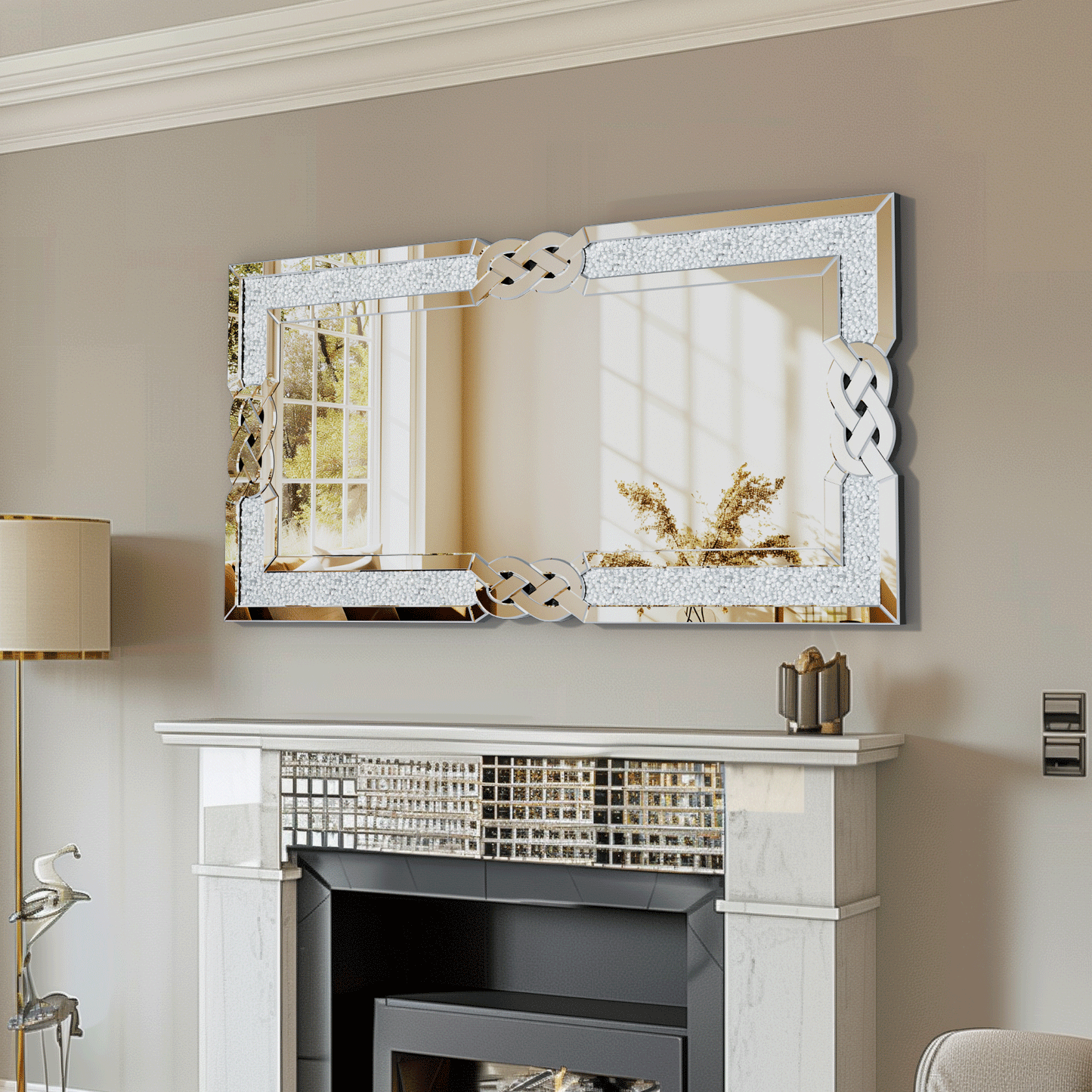 90/100/120CM Large Crystal Crush Diamond Mirror Vanity Silver Decorative Wall Hang Mirror - Cheerful Home Finds