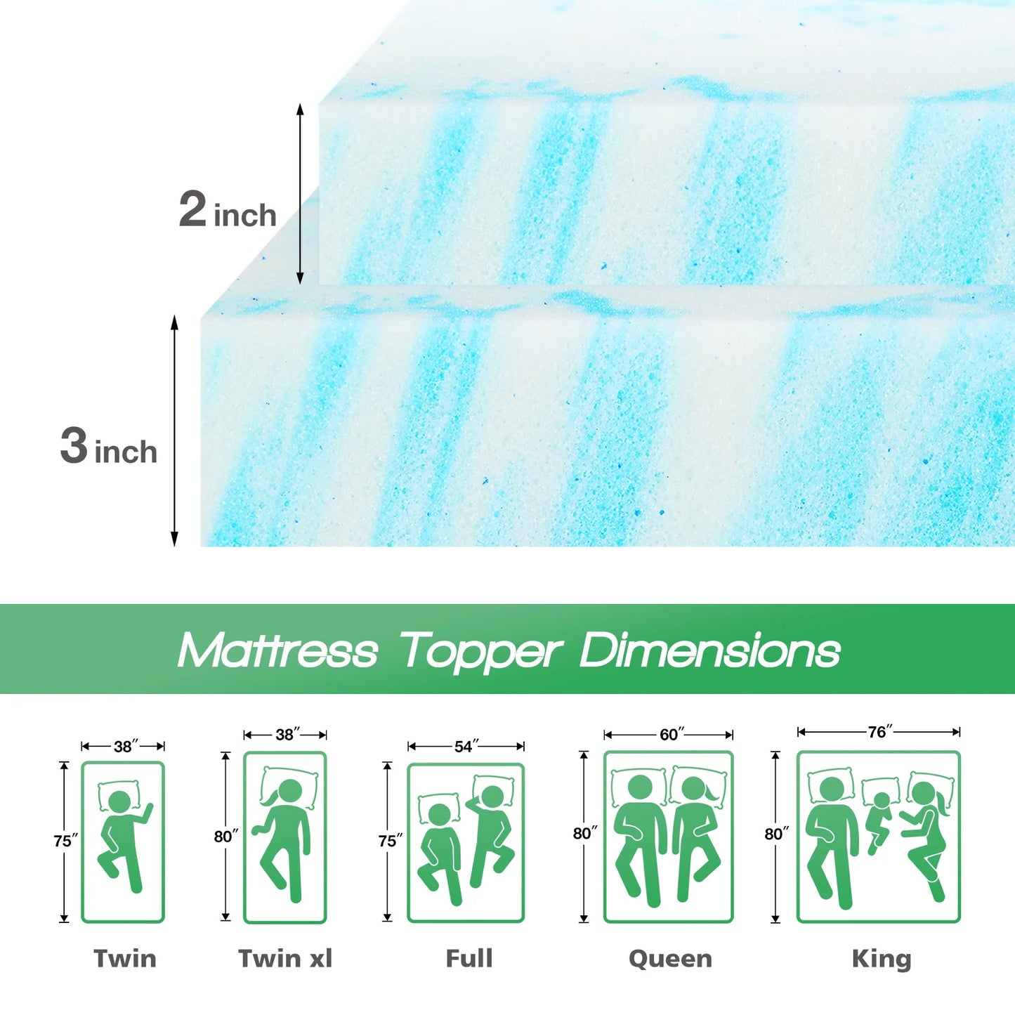 JHK 2-3 Inch Gel Memory Foam Mattress Topper Full Size - Cheerful Home Finds