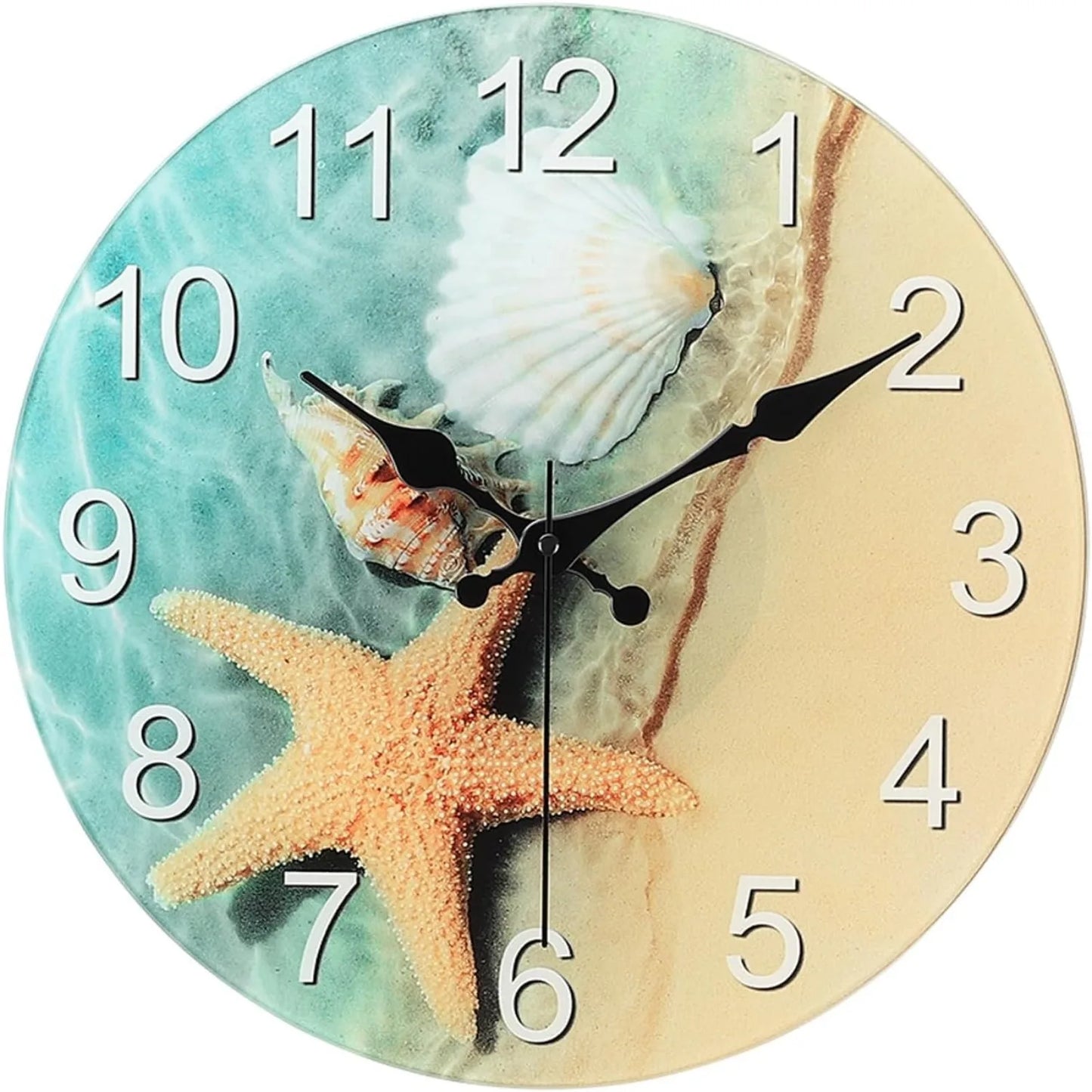 12 Inch Silent Non Ticking Wall Clock Beach Sunrise Glass Battery Operated Analog Clock for Bedroom Living Room Kitchen Office