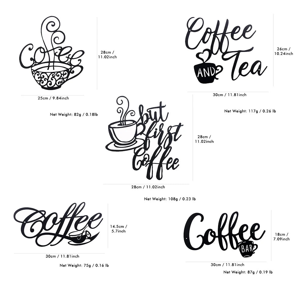 Coffee Bar Sign Metal Hanging Wall Art Plaque Black Letter Silhouette - Cheerful Home Finds