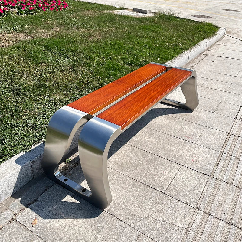 Modern Design Outdoor Metal Bench with Real Wood Park Chair for School Terrace Picnic Street Furniture
