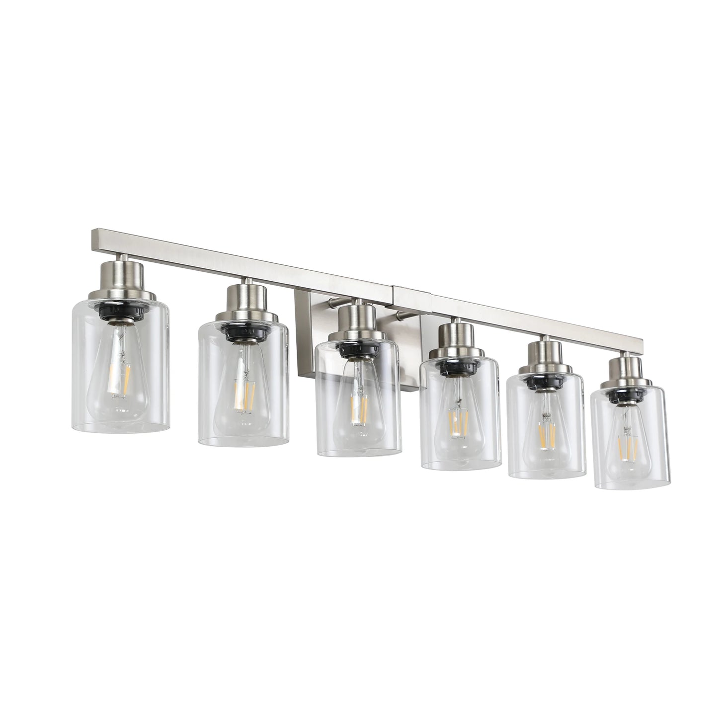 6 Light Bathroom Vanity Light Industrial Metal Fixture with Clear Glass Shades Wall Mount Mirror Lighting for Bathroom No Bulb