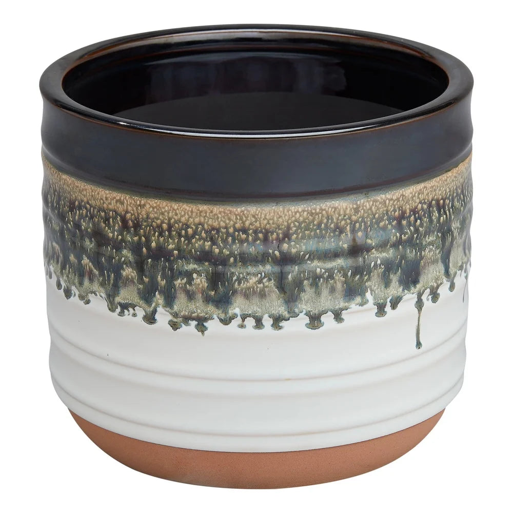 8 Inch Round Ceramic Planter With Reactive Finish Drainage
