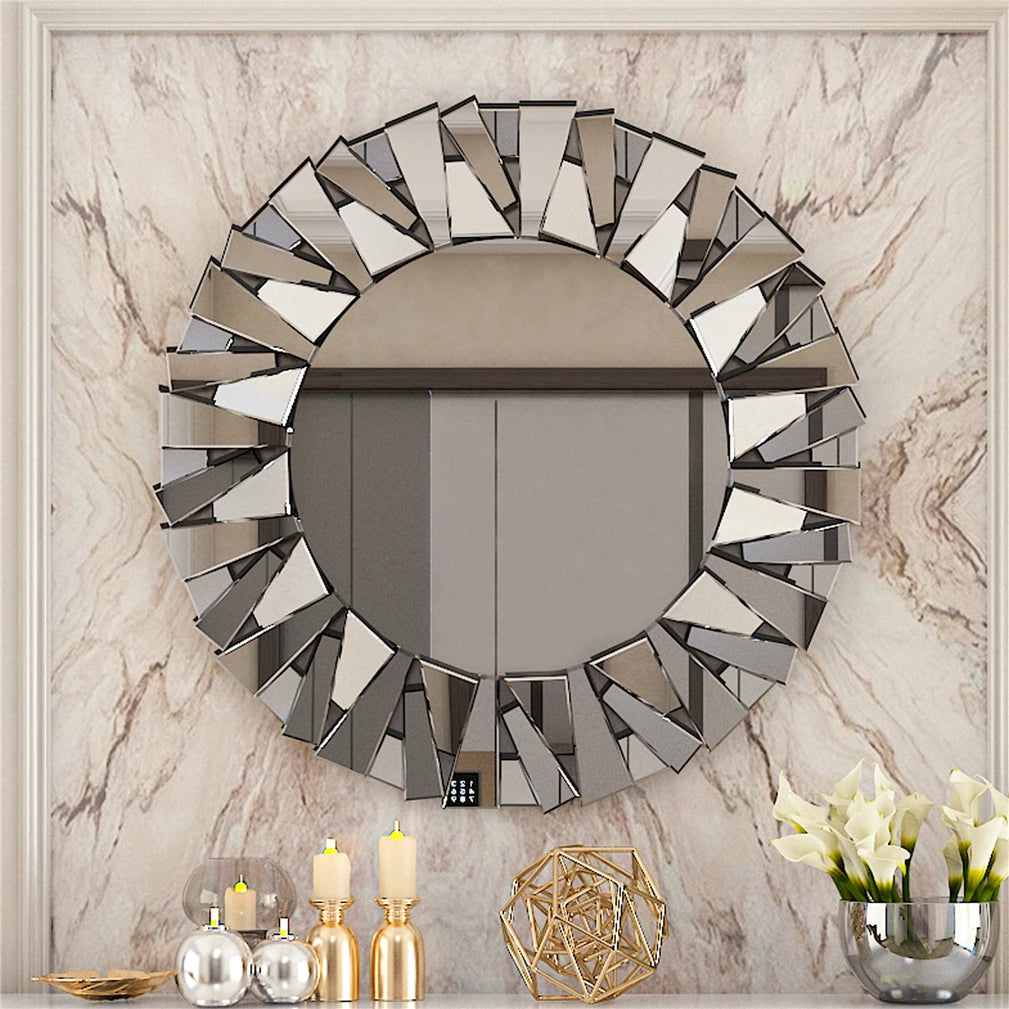 Unique Sunburst Decorative Wall Mirror Round 800MM Silver - Cheerful Home Finds