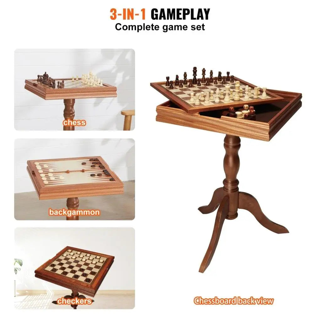 3-in-1 Multipurpose Wooden Game Table Chess Checkers Backgammon - Cheerful Home Finds