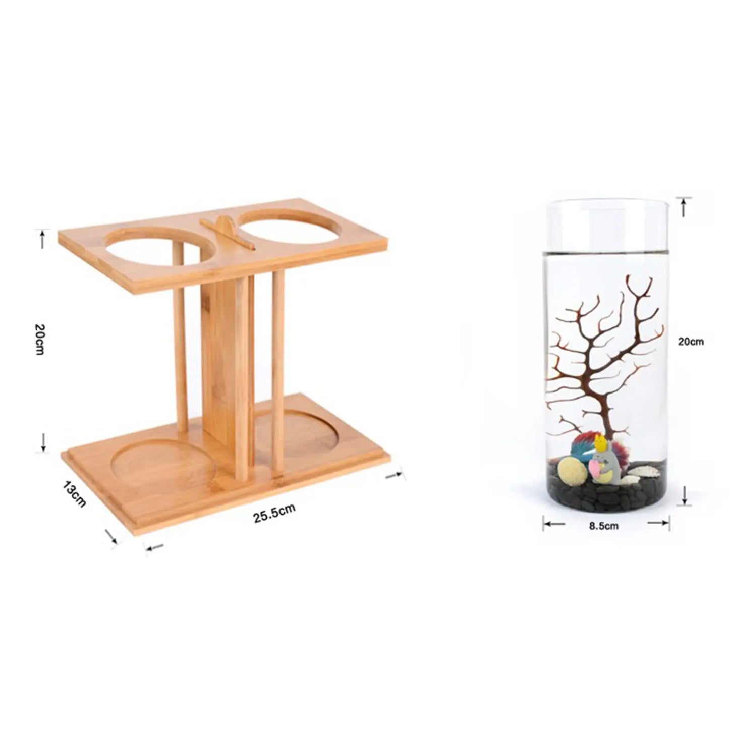 Glass Betta Fish Tank Bamboo Base Mini Aquarium For Desktop - Cheerful Home Finds