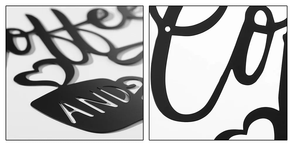 Coffee Bar Sign Metal Hanging Wall Art Plaque Black Letter Silhouette - Cheerful Home Finds