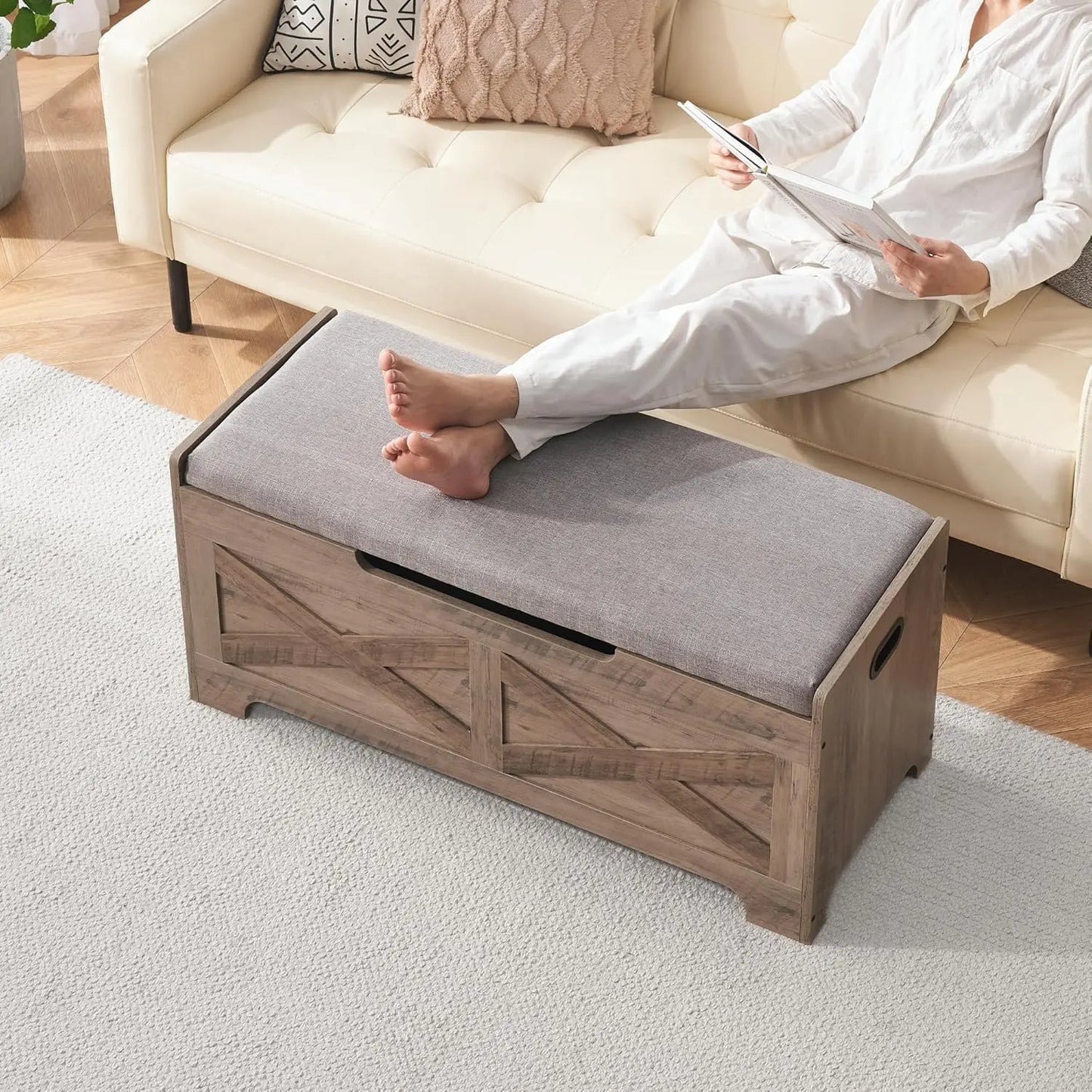 Storage Bench Storage Chest with 2 Safety Hinges Liftable Top - Cheerful Home Finds