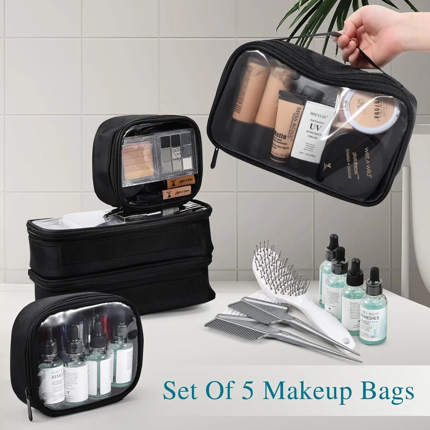 Professional Rolling Makeup Train Case with 5 Toiletry Bags - Cheerful Home Finds