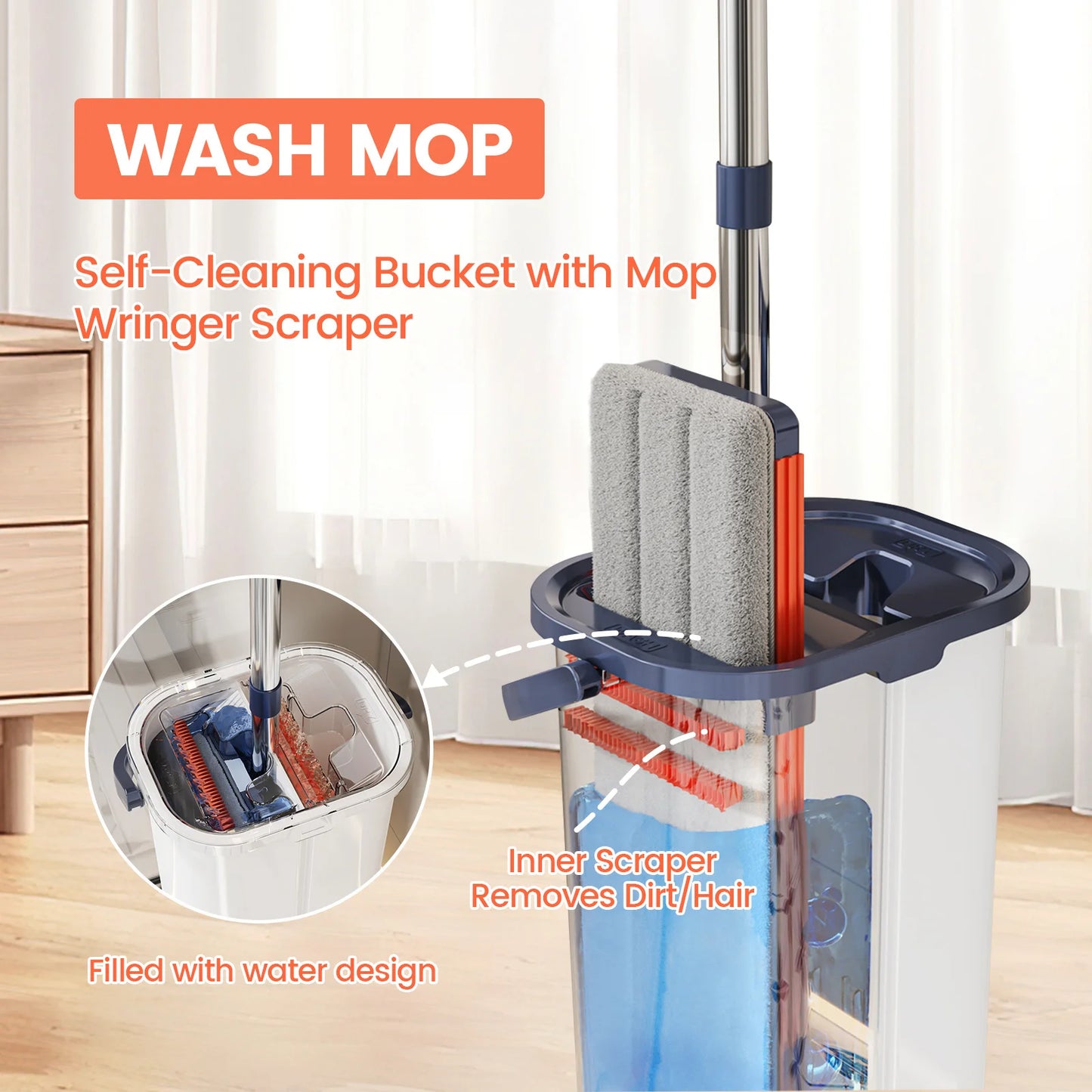 Floor Washing Mop with Separate Clean and Dirty Water Bucket - Cheerful Home Finds