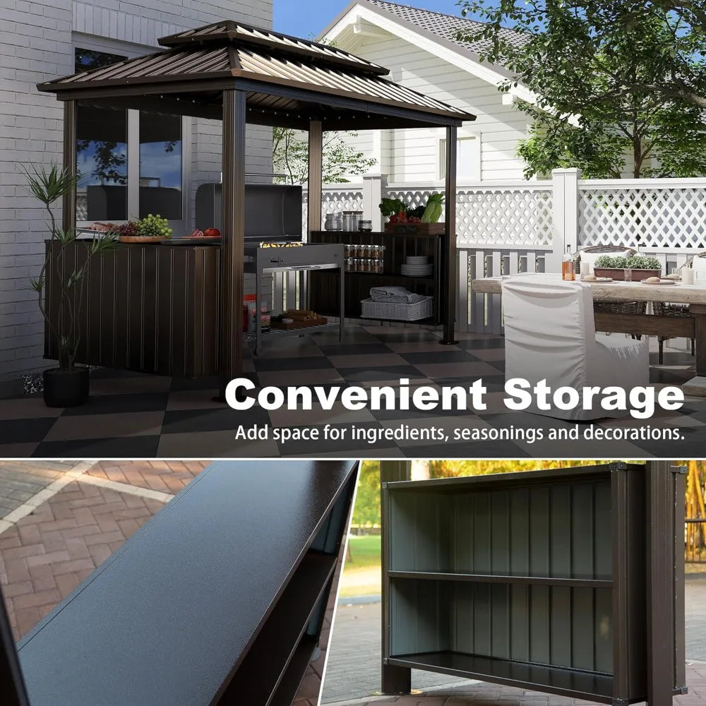 6x10FT Hardtop Grill Gazebo Outdoor BBQ Gazebo with Double Galvanized Steel Roof Patio Grill Canopy with 2 Cabinets