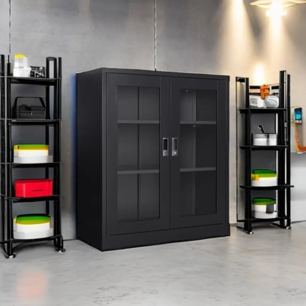 Black Metal Storage Cabinet with Doors and Shelves Display Cabinet with Acrylic Doors - Cheerful Home Finds