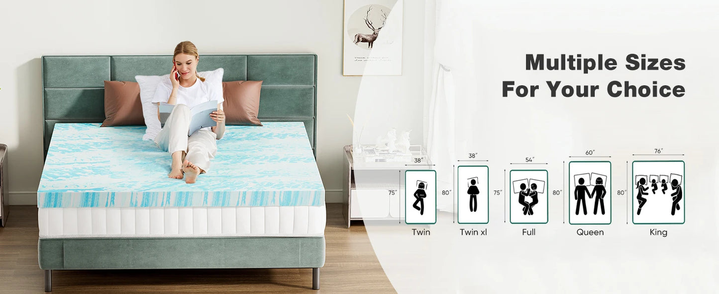 JHK 2-3 Inch Gel Memory Foam Mattress Topper Full Size - Cheerful Home Finds