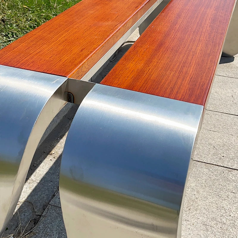 Modern Design Outdoor Metal Bench with Real Wood Park Chair for School Terrace Picnic Street Furniture