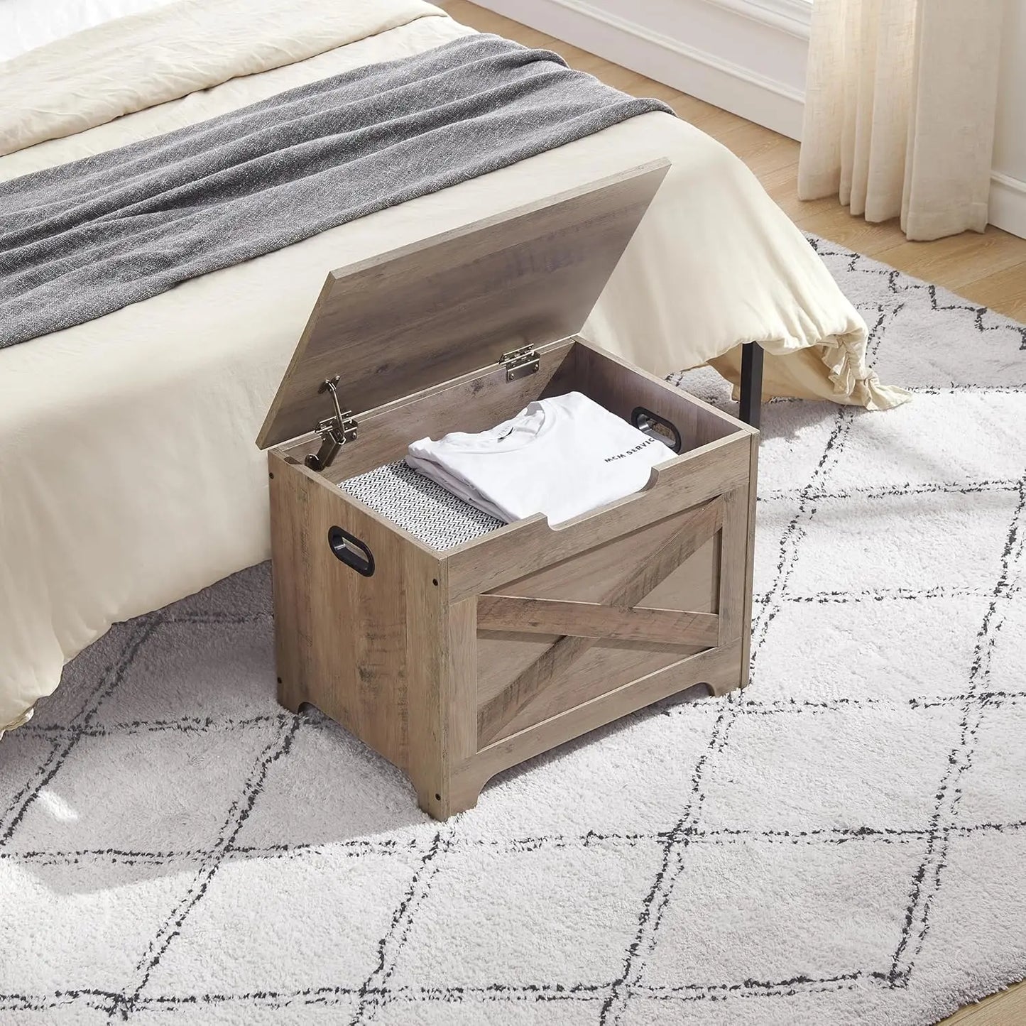 Storage Bench Storage Chest with 2 Safety Hinges Liftable Top - Cheerful Home Finds