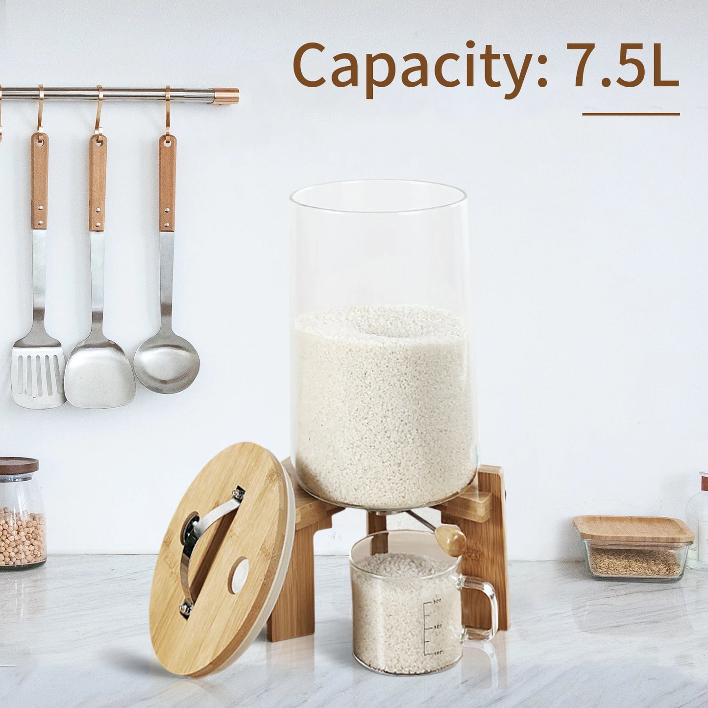 Flour And Cereal Container 5L/7.5L Rice Dispenser Glass Storage - Cheerful Home Finds