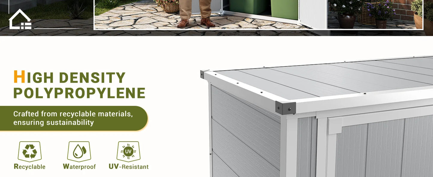 41 Cu Ft Horizontal Outdoor Storage Shed Weatherproof Resin with Floor Gas Spring Lockable Doors