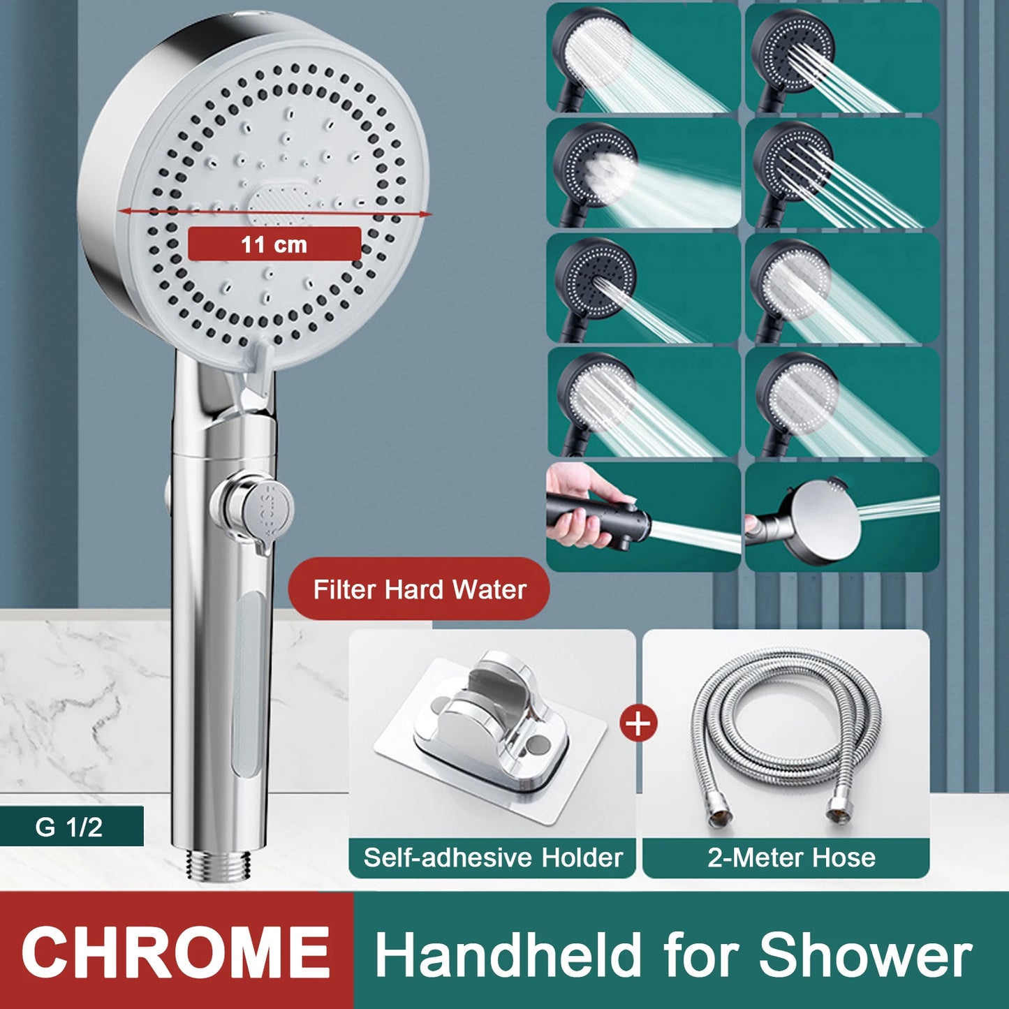 10 Modes Handheld High-Pressure Water Saver Showerhead - Cheerful Home Finds