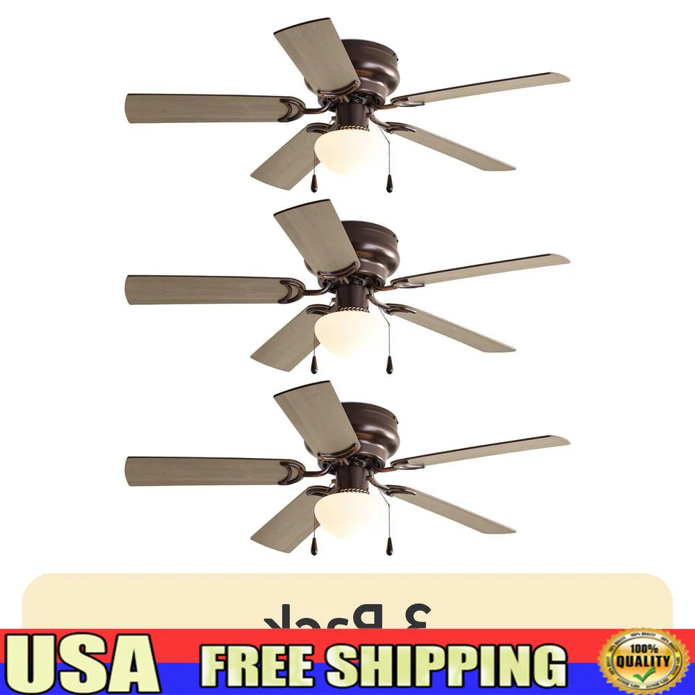 44 Inch Hugger Ceiling Fan With Light Kit Five Reversible Blades Quiet Three Speed Motor Indoor Use