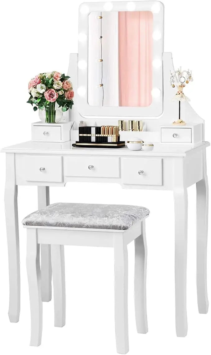 Vanity Set with 10 Dimming Light Bulbs and Organizers - Cheerful Home Finds