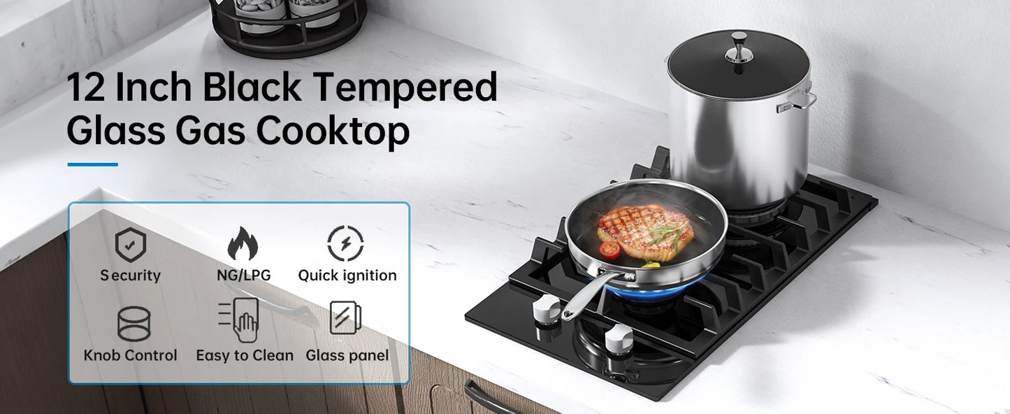 12 Inch Built-in with Thermocouple Protection, LPG/NG Dual Fuel Gas Cooktop - Cheerful Home Finds