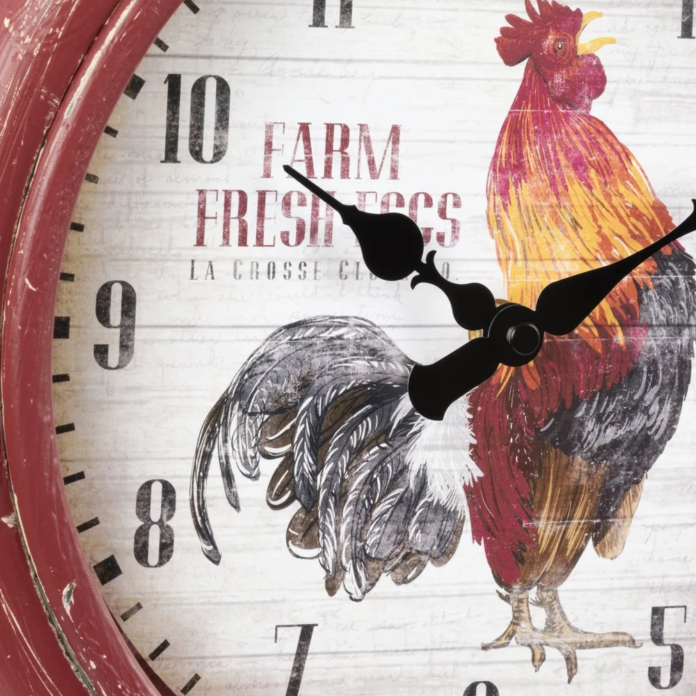 12 Inch Red Rooster Distressed Quartz Analog Wall Clock Kitchen Decor Rustic Battery Operated Farmhouse Gift - Cheerful Home Finds