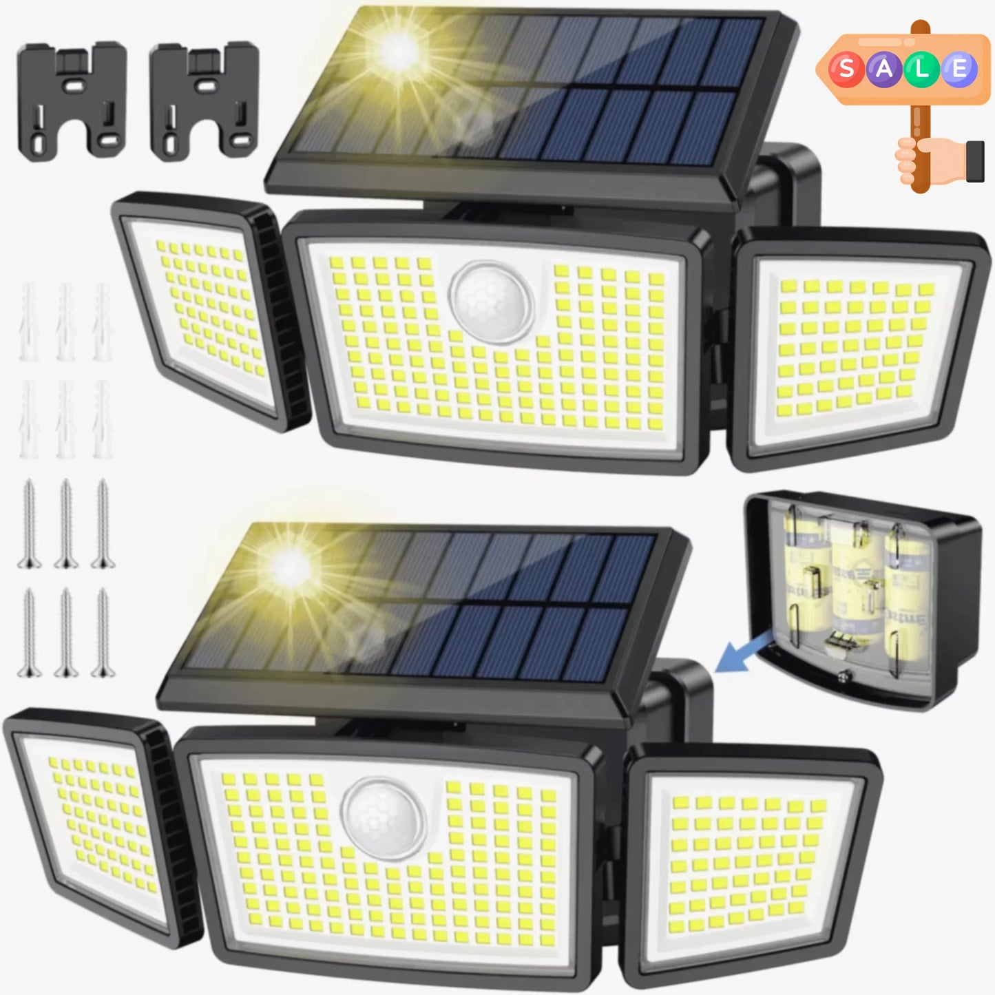 SZRSTH 2pcs IP65 Waterproof Outdoor Solar Lights 3000LM - Cheerful Home Finds