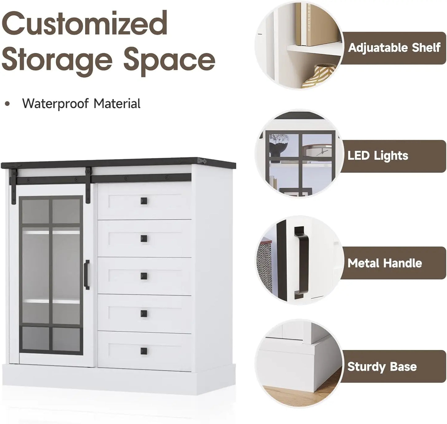 Vabches Dresser for Bedroom 6 Drawer with Glass Door - Cheerful Home Finds