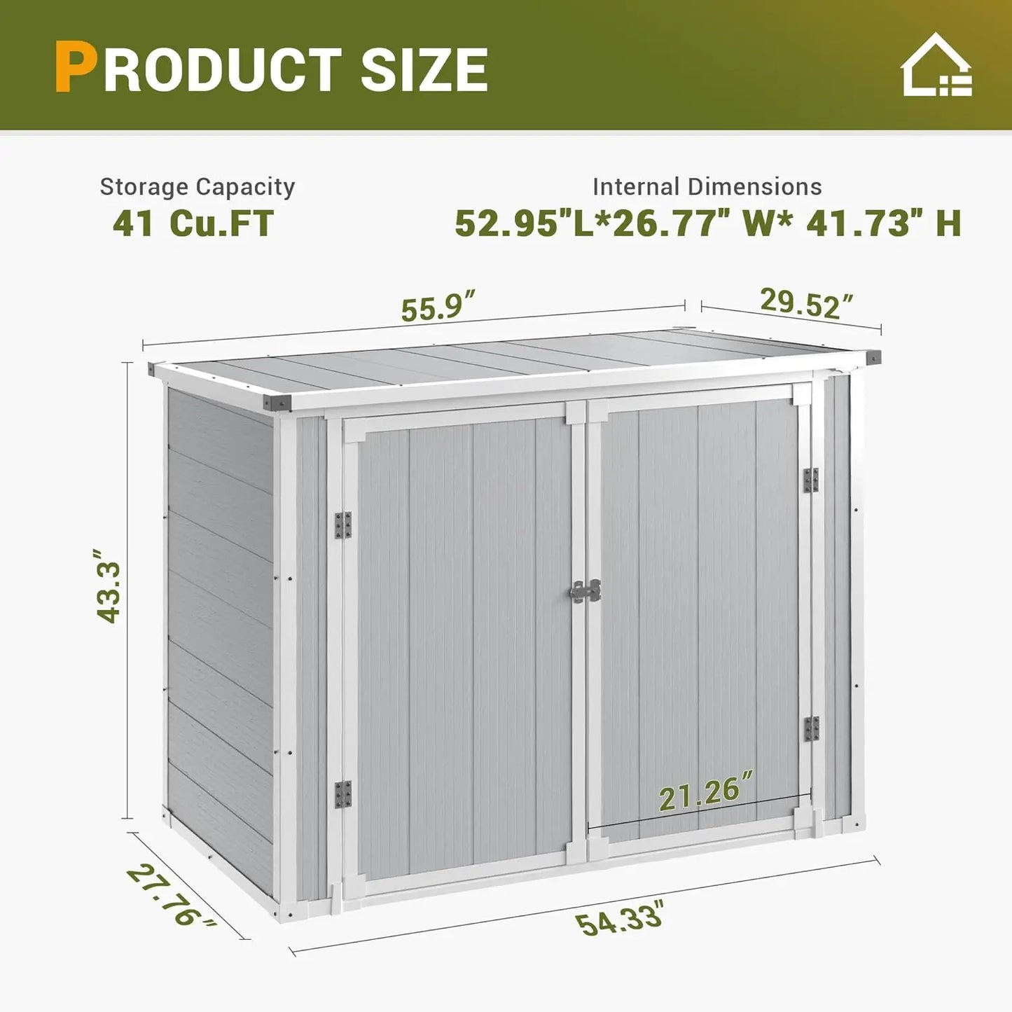 41 Cu Ft Horizontal Outdoor Storage Shed Weatherproof Resin with Floor Gas Spring Lockable Doors
