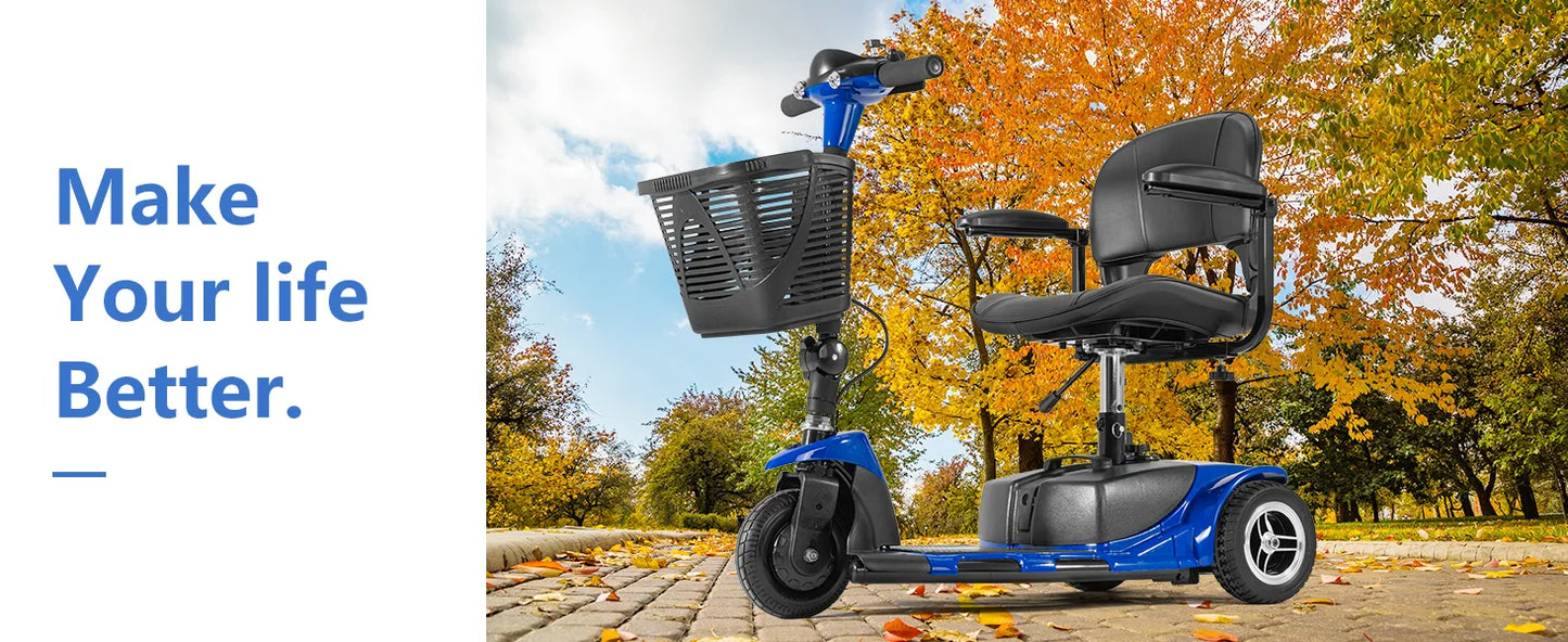 Electric Mobility Scooter Three Wheel Portable Foldable For Adult Elderly Disabled Outdoor Sport