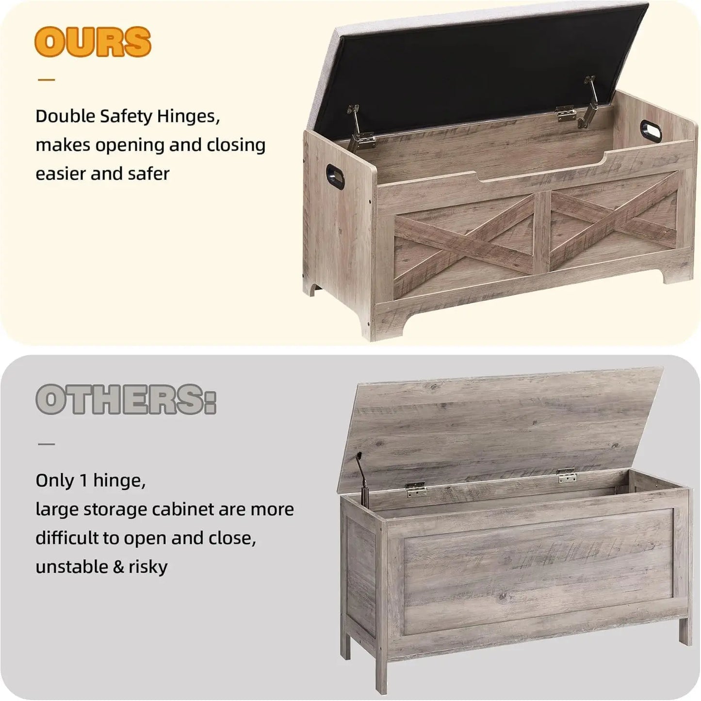Storage Bench Storage Chest with 2 Safety Hinges Liftable Top - Cheerful Home Finds