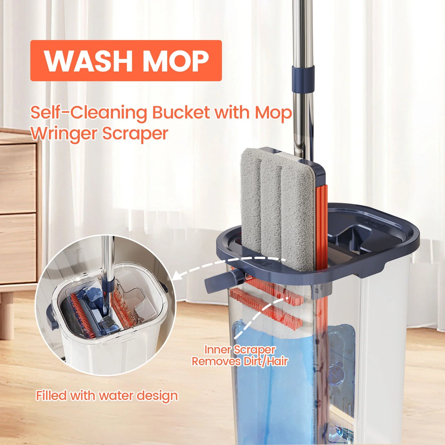 Floor Washing Mop with Separate Clean and Dirty Water Bucket - Cheerful Home Finds