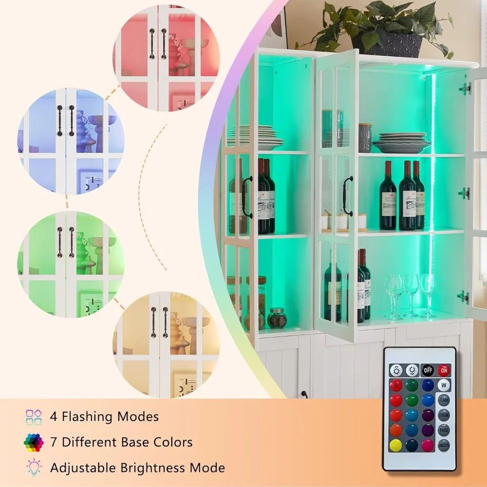 71 Inch Tall Kitchen Pantry with LED Lights and 5 Tier Shelf - Cheerful Home Finds