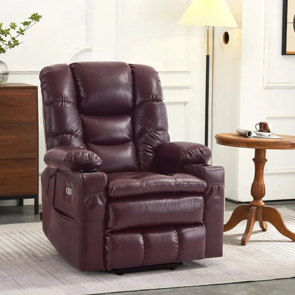 Triple Motor Power Lift Recliner Chair with Massage and Dual Heating Adjustable Headrest for Big and Tall Elderly People Faux Leather