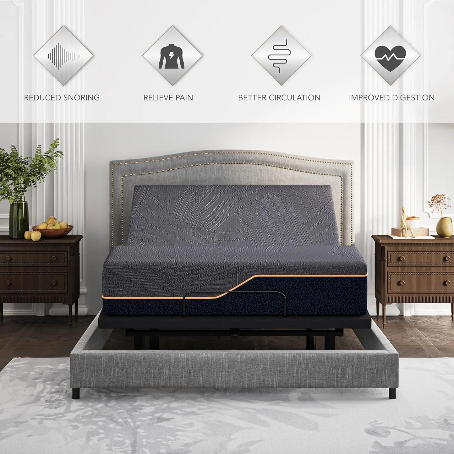 Full Adjustable Bed Frame with Mattress and Copper-Gel Foam - Cheerful Home Finds