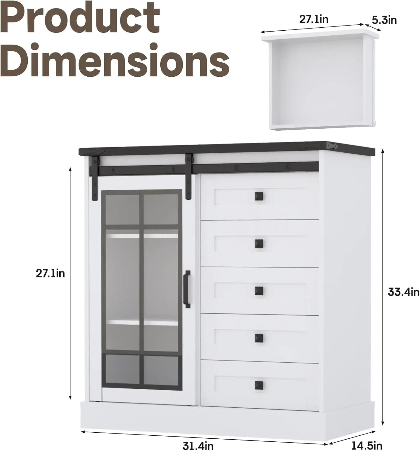 Vabches Dresser for Bedroom 6 Drawer with Glass Door - Cheerful Home Finds