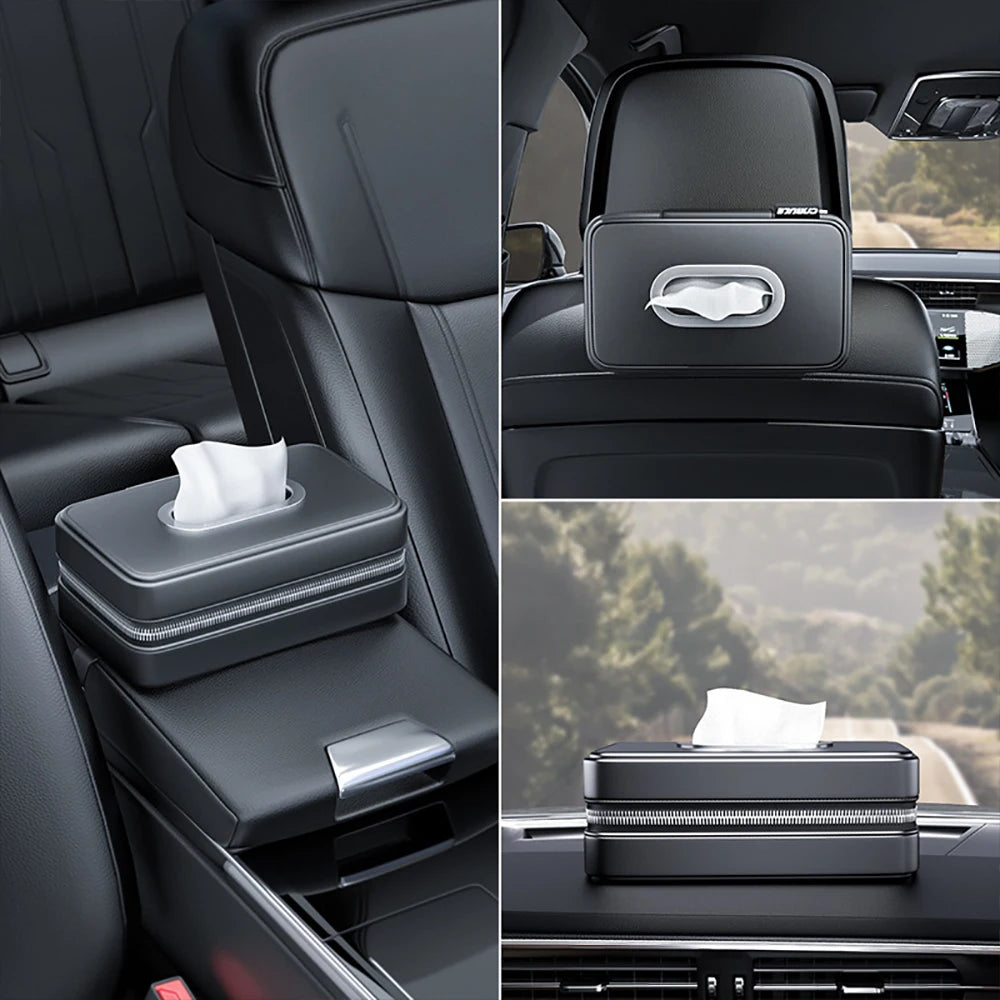 Car Tissue Holder Backseat Masks Dispenser Multifunctional Belt Leather Napkin Box Organizer - Cheerful Home Finds