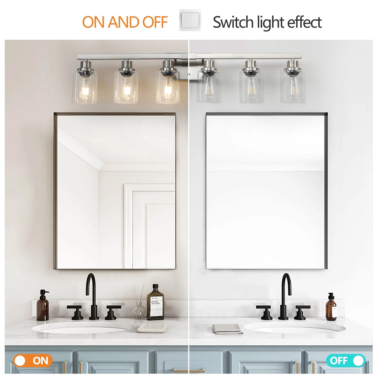 6 Light Bathroom Vanity Light Industrial Metal Fixture with Clear Glass Shades Wall Mount Mirror Lighting for Bathroom No Bulb