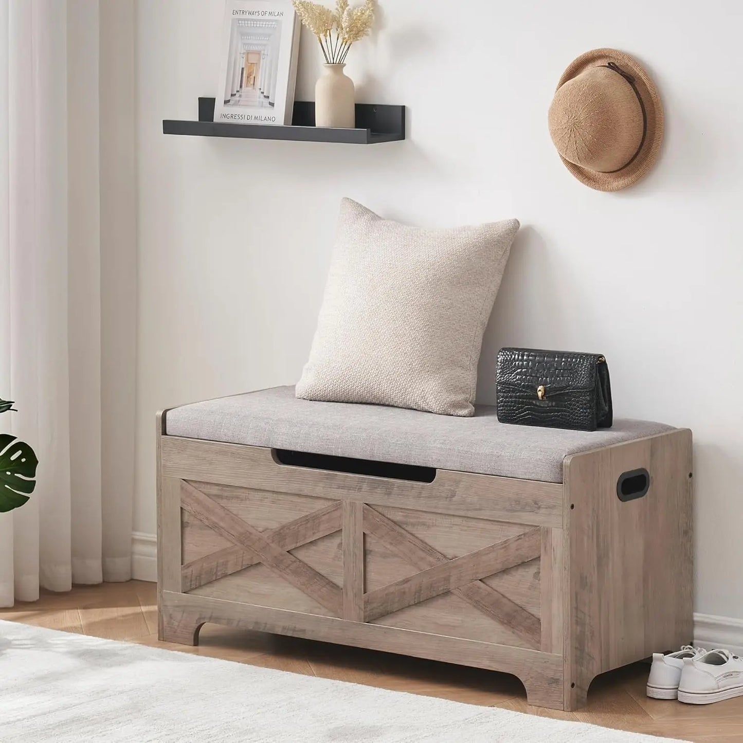 Storage Bench Storage Chest with 2 Safety Hinges Liftable Top - Cheerful Home Finds