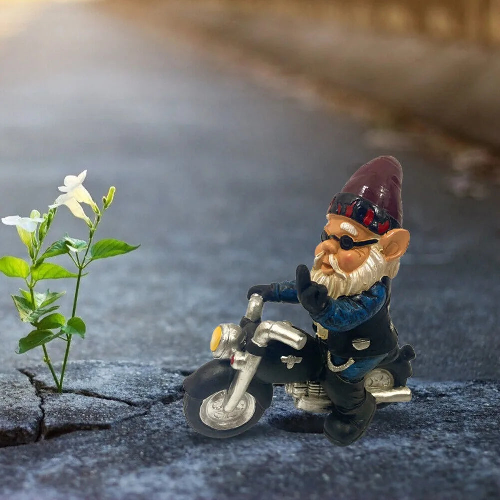 Naughty Gnome Riding Motorcycle Statue Funny Resin Crafts Gift - Cheerful Home Finds