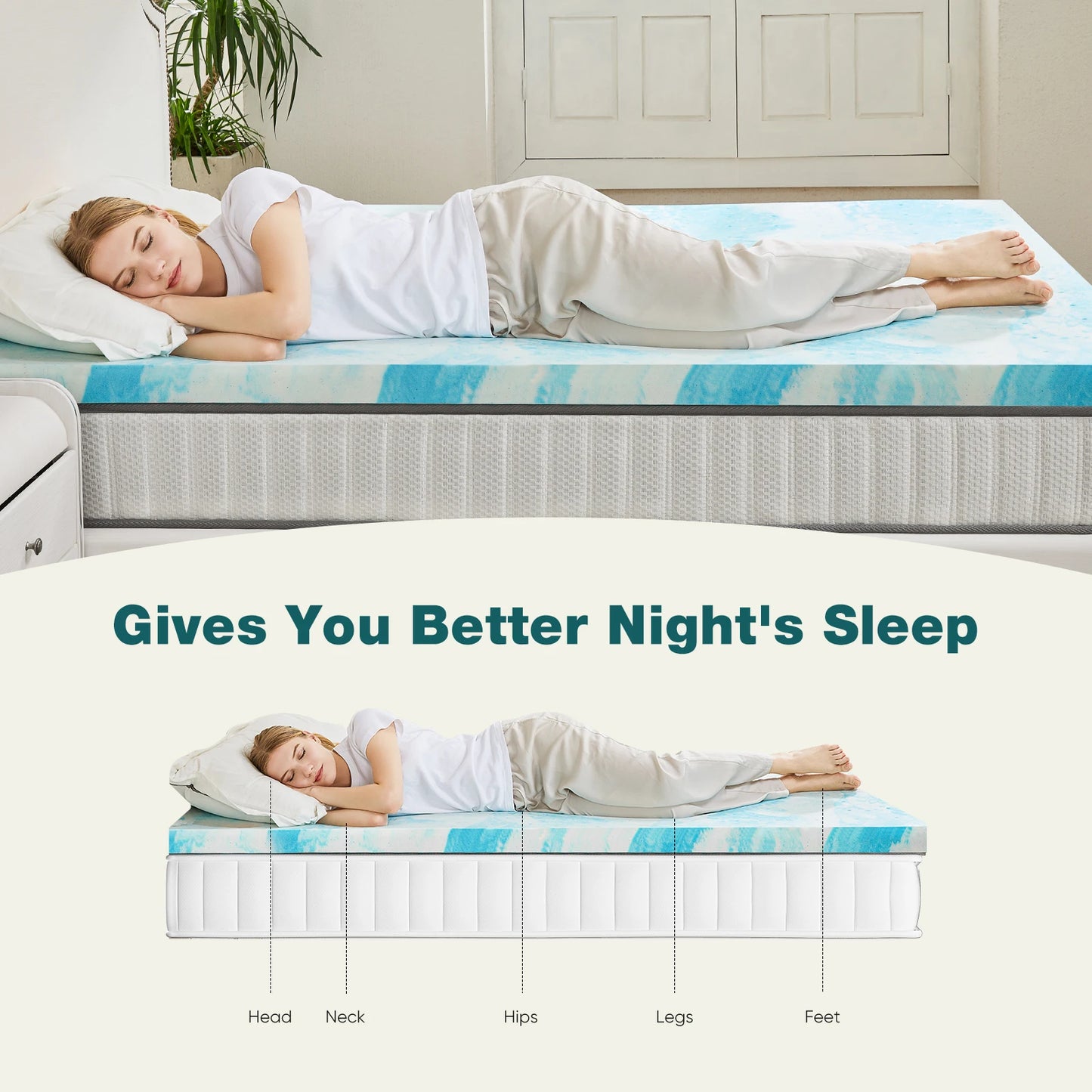 JHK 2-3 Inch Gel Memory Foam Mattress Topper Full Size - Cheerful Home Finds